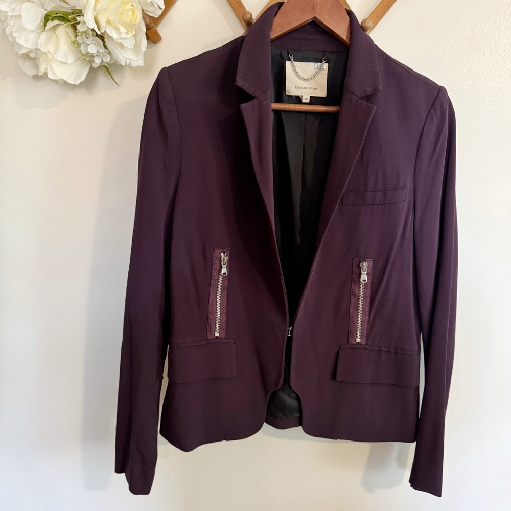 Rebecca Taylor // dark purple zipper pocket blazer jacket size 10 MAR1